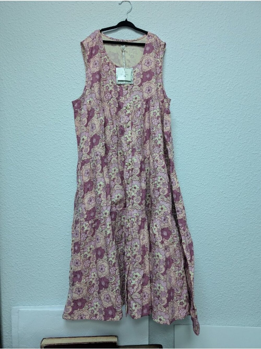 Kate Quinn Organic Cotton Modburst Women's Sleeveless Dress M Mauve 60's Floral